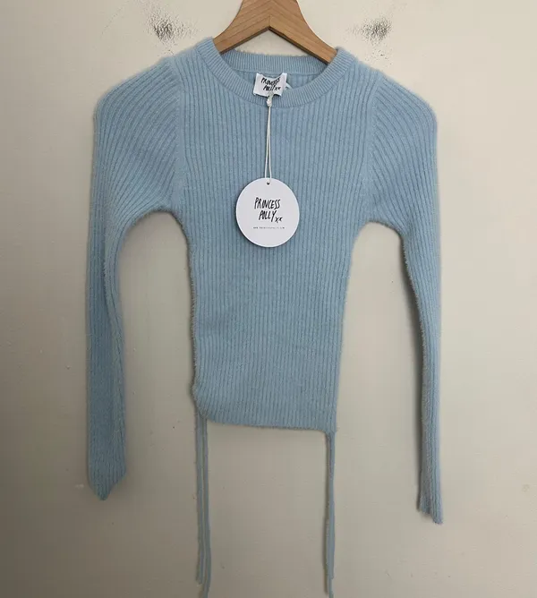 NWT - Jesica Sweater Baby Blue Ruched Sides Soft Knit 90s 2000s - Image 3