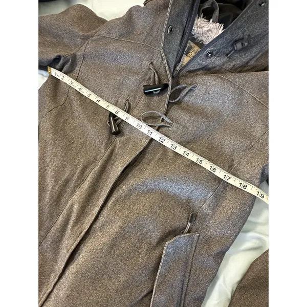 Cabela's Women's Sz:S Sherpa Lined Grey Hooded Parka Jacket Full Zip Horn Toggle - Image 6