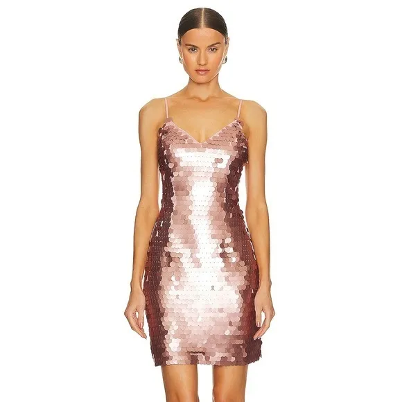 Revolve NWT 1. STATE Sequin Pailette V-Neck Sleeveless Spaghetti Strap Mini Slip Dress - Image 2