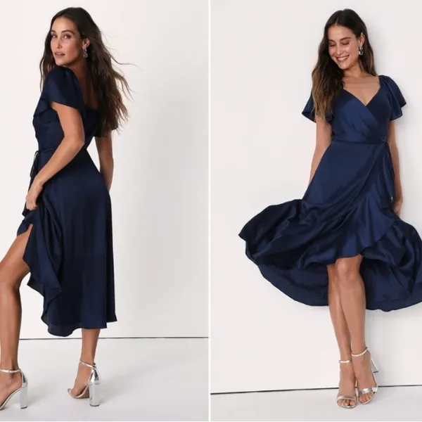 LULU's Sexy Flowy Wedding Bridesmaid Romantic Bohemian Wrap Midi Dress NWOT - Image 4