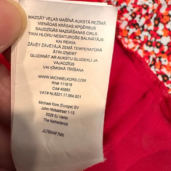 MICHAEL KORS Sangria Floral Smocked Ruffle‎ Off the Shoulder Dress Red Medium M - Image 6