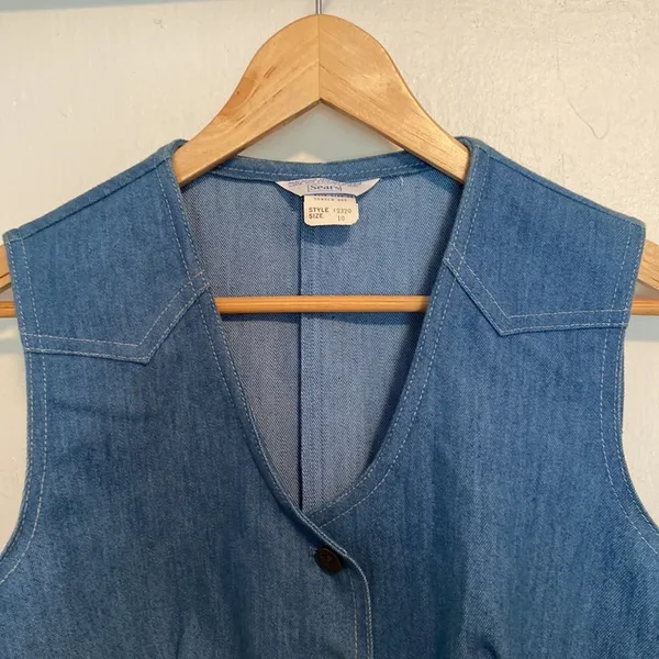 Vintage Sears Denim Button Vest Blue Size 10 - Image 2