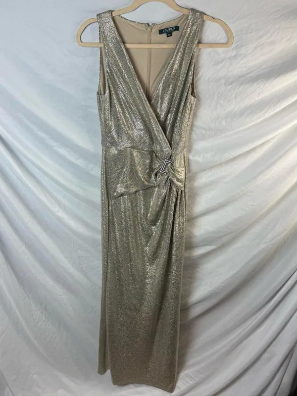 Lauren Ralph Lauren Gold Metallic Evening Gown / Arlenis metallized evening dres - Image 2