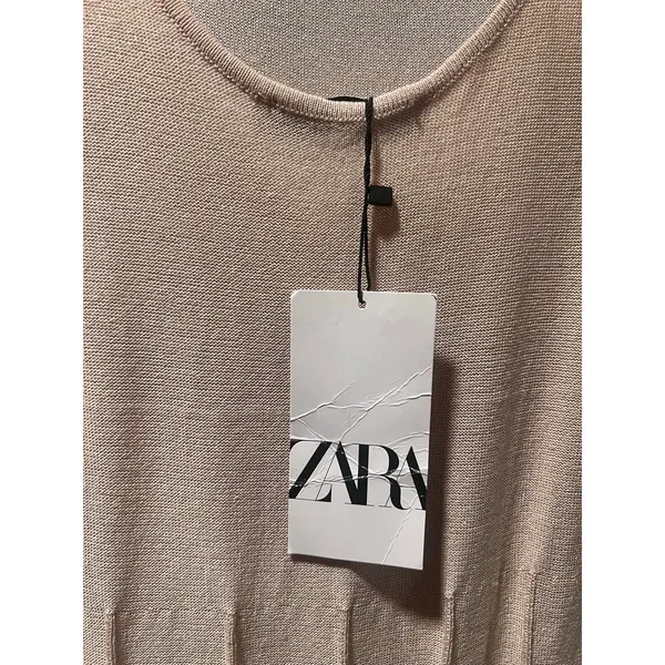 Zara NWT Sleeveless Knit Pleated Panel Maxi Dress Beige Small - Image 8