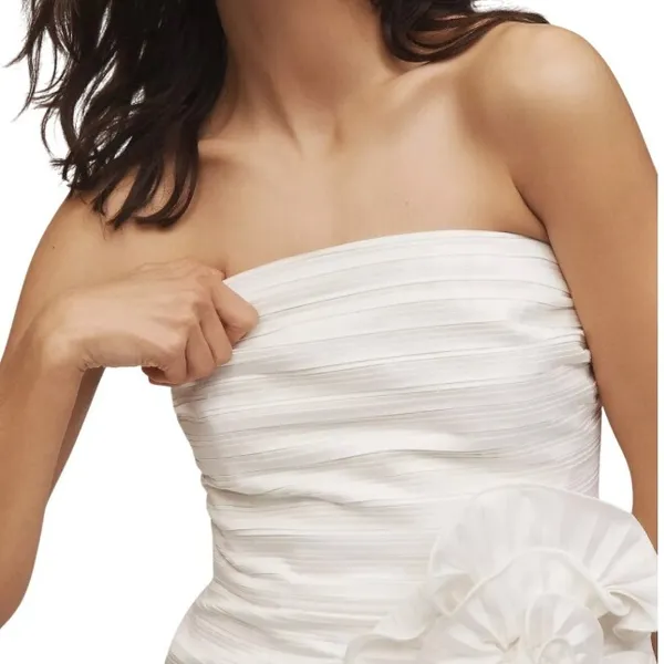 AMUR Isla Strapless Rosette Ruffle-Trim‎ Mini Dress 8 Ivory White - Image 3