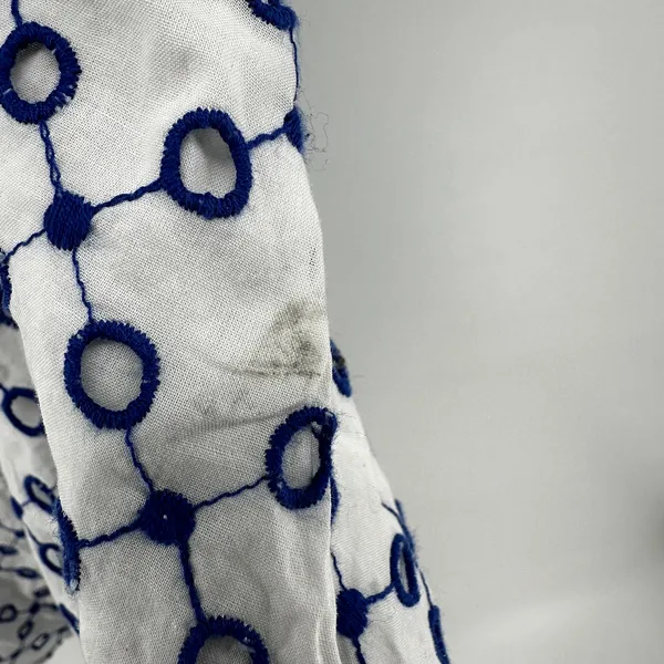 Alexis Target Dot Tulip Sleeve Embroidered Shirtdress Eyelet Belted White Blue - Image 7