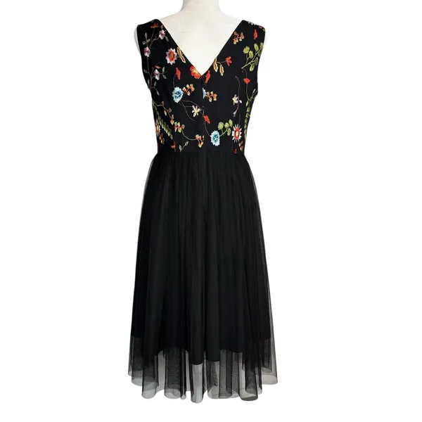 Vissavi Vintage Y2K 8 Tulle Illusion Mesh Dress Embroidered Floral Semi Formal‎ - Image 5