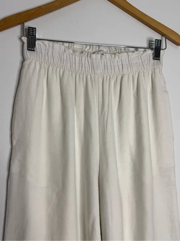 Abercrombie & Fitch White Linen Blend Pull On Wide Leg Pants Size Small - Image 2