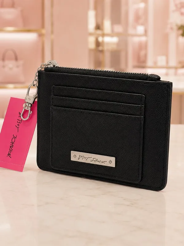 Betsey Johnson Black Heart Zip Card Holder Keychain Wallet NWT - Image 4