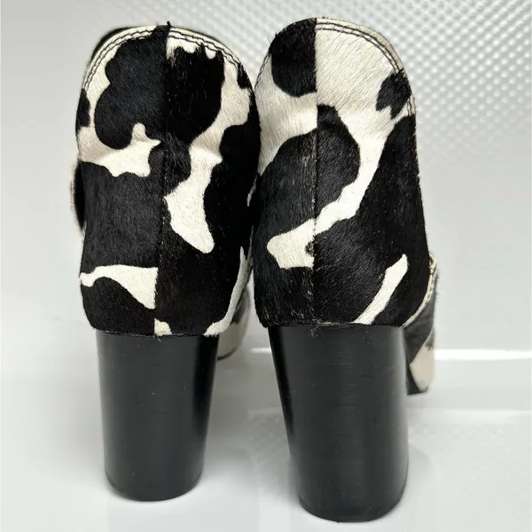 Steve Madden Cow Calf Hair Leather Ankle Boots Women 7.5 Blk White Slip On Edgy - Image 7
