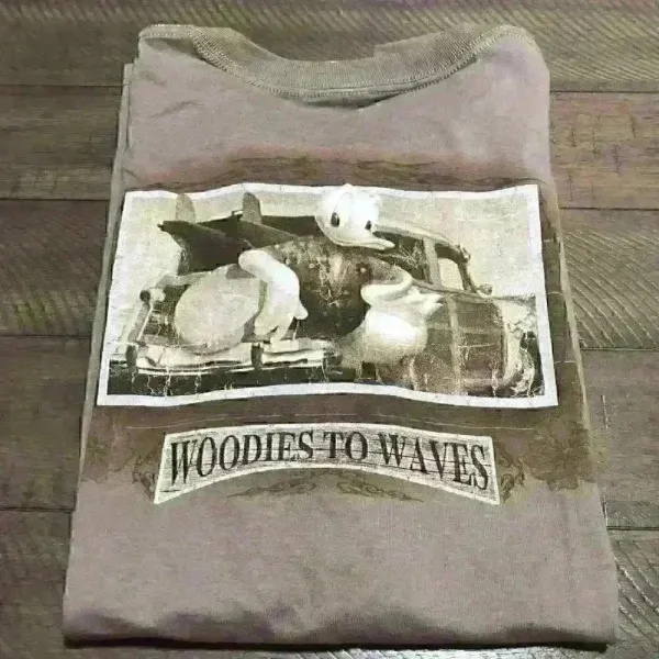 *New* Donald Duck Woodies to Waves ‎ Light Brown T-shirt Sz L - Image 9
