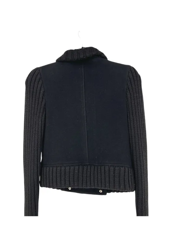 John Varvatos Cropped Pea Coat Knit Sleeves Black Women Size Small Military Punk - Image 7