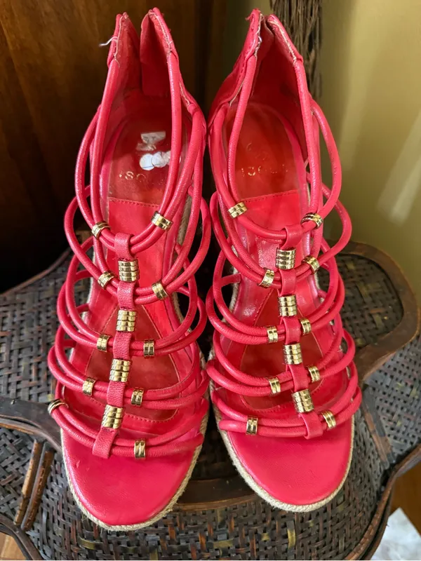 Isola Bright Pink Strappy Espadrille Wedge Sandals - Image 3