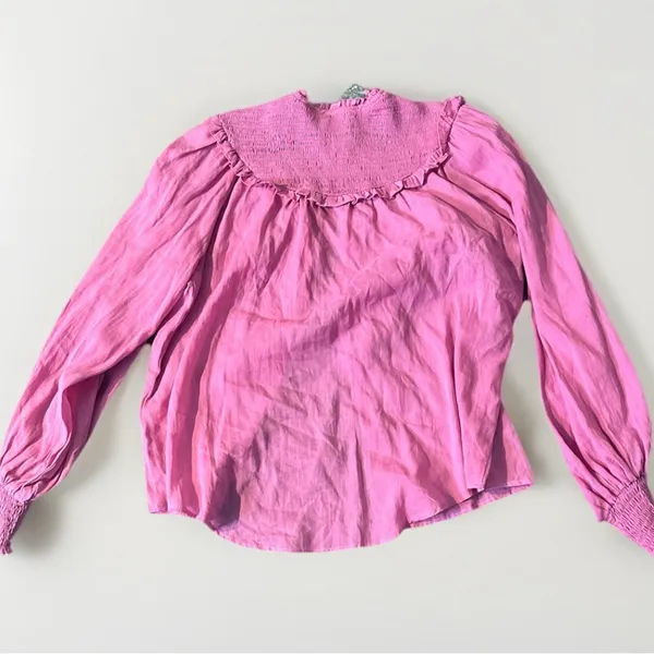 Karlie‎ Large Pink Linen Smock Top Button Up Long Sleeve Lightweight Ruffle NWOT - Image 6
