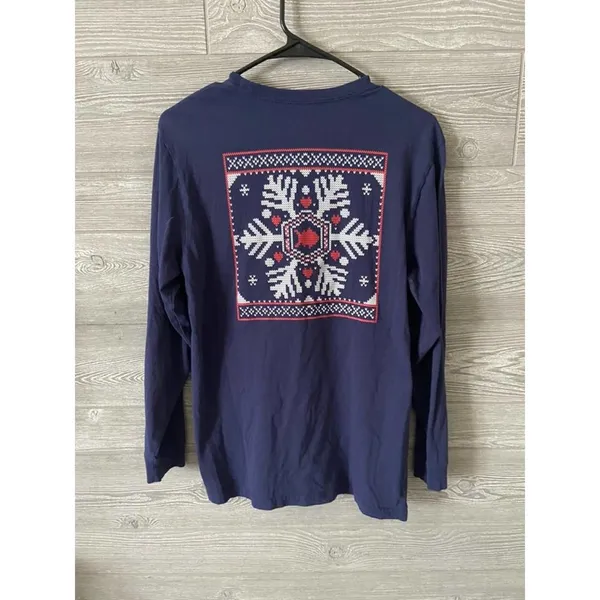 Southern tide long sleeve navy winter snowflake‎ shirt small - Image 4