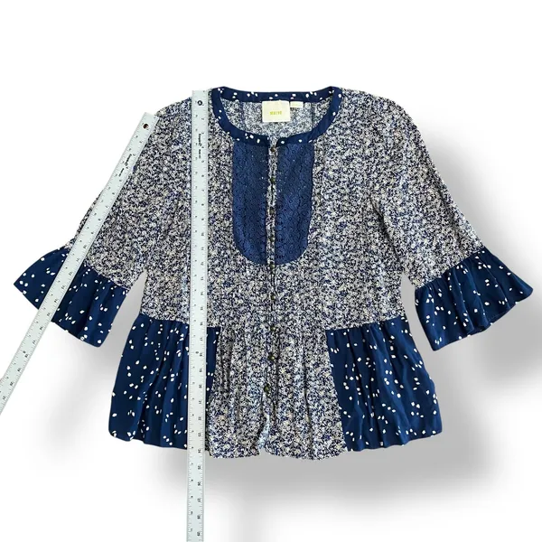 Anthropologie Maeve Hiver Blue 3/4 Sleeve‎ Size 6 Boho Peasant Blouse - Image 4
