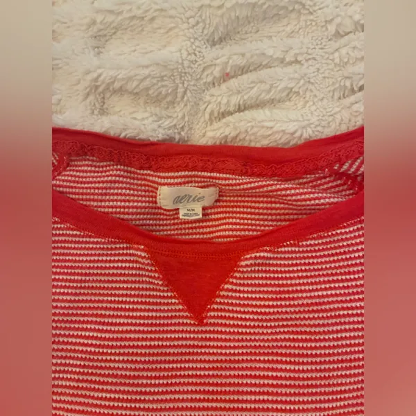 Aerie Brand Red Striped Long Sleeve Top - Image 2