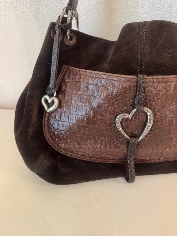 Brighton Brown Suede & Leather Shoulder Bag - Image 2