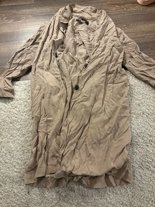 NWOT Zara Basic Soft Trench Flowy Coat in Beige Marl. Size medium - Image 7