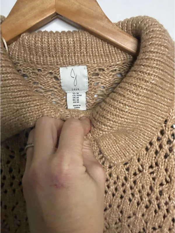 Joie tan knit button down knitted sweater cardigan w/ collar sz M - Image 3