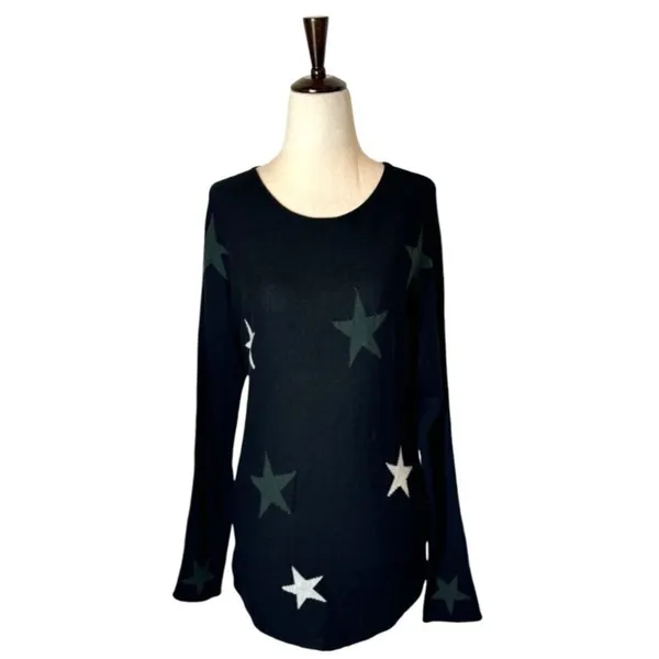 Rachel Zoe‎ Sweater Women Small Black Rayon Cashmere Blend Start Print Pullover - Image 2