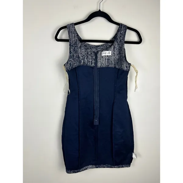 Emerald‎ Sundae Navy Silver Metallic Shimmer Bodycon Mini Dress Small - Image 12