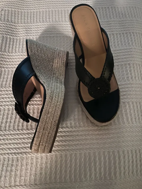 Jack Rogers Black Rowan Leather Woven Wedge Sandals Women’s 9 - Image 4