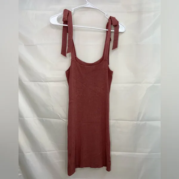 EUC Urban Outfitters women’s copper brown stretch tie strap ribbed mini dress‎ S - Image 6