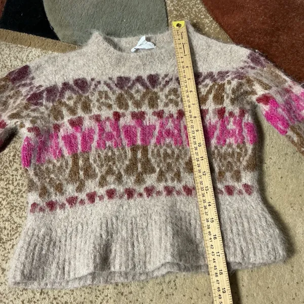Velvet Graham Spencer Fair Isle Alpaca Sweater Womens XS Beige Pink Boho Fuzzy - Image 2