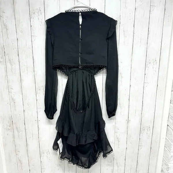 ASOS Dress Women Size 6 Mini‎ Laced Open Black Pleated Ruffled Black Summer - Image 8