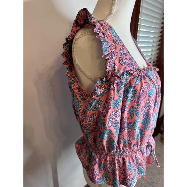 Simply Southern Pink Seahorse Print Ruffle Peplum Cotton Top Womens Medium - Image 2