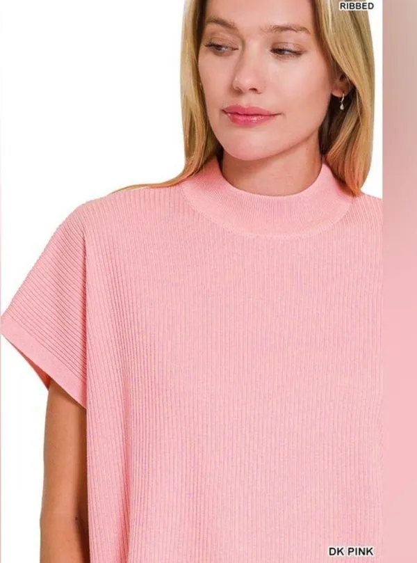 Sweater Short Sleeve Ribbed Two Piece Set Pink Size L - Image 3