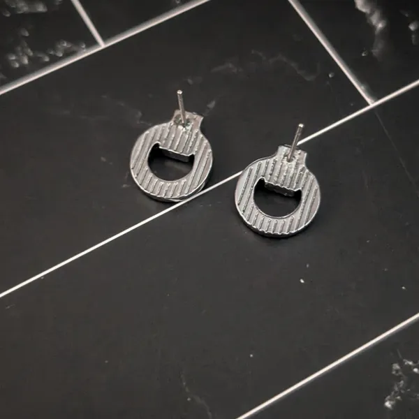 Grey & Dark Silver Tone Small Stud Earrings - Image 3
