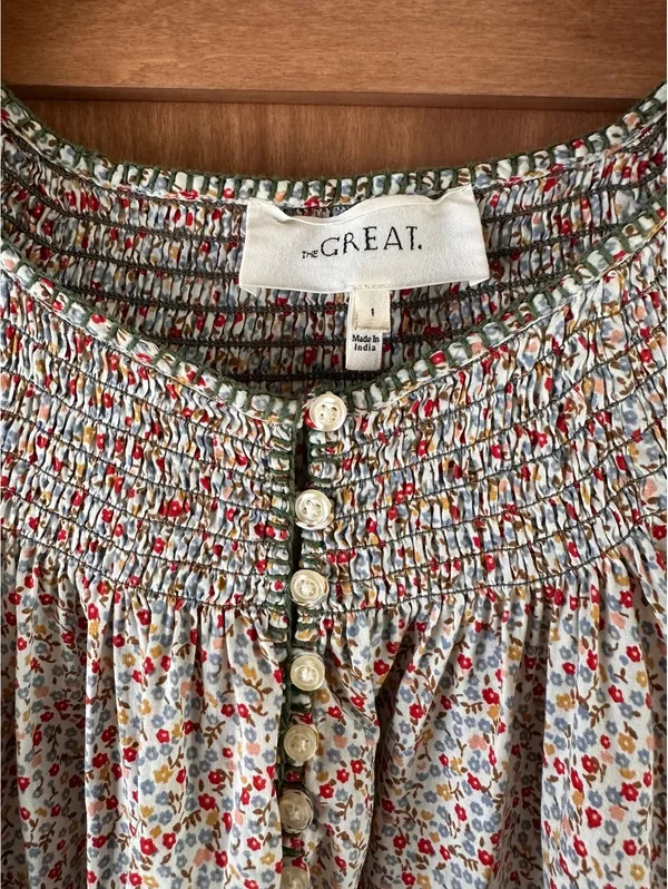 The GREAT. The Honey Top in Cream Mini WildFlower Print Women’s size 1 Small - Image 7
