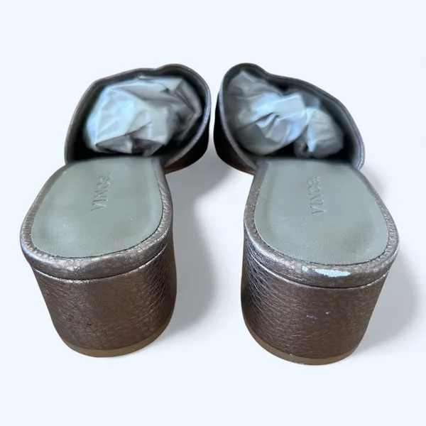 Vince Karissa Metallic Leather Slide Block Heel Sandals Size 8 Quiet Luxury Y2K - Image 3