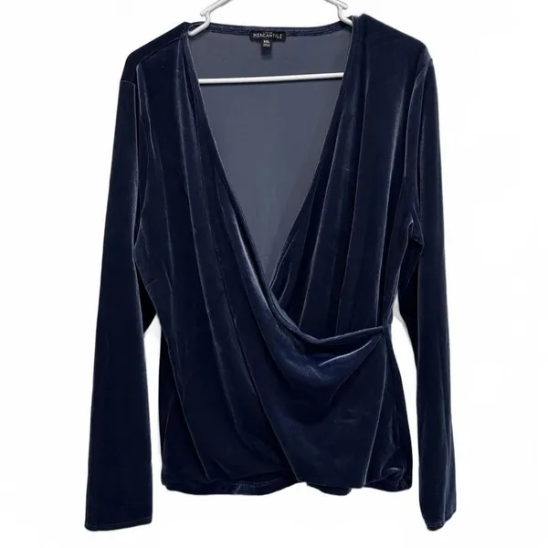 J.Crew Mercantile Blue Velvet Wrap Long Sleeve Blouse Plus Size XXL - Image 2