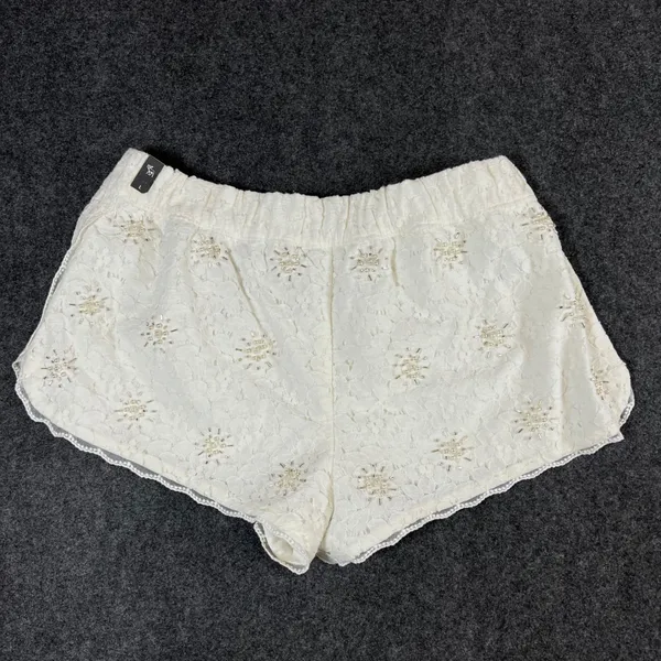 Abercrombie & Fitch White Floral Lace Beaded Pearl Shorts 1V1974 Womens L NEW - Image 2