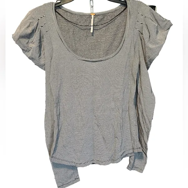 FREE‎ PEOPLE Puff Sleeve Penelope Long Sleeve Black Striped Top Size Small - Image 3