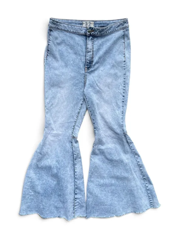 We The Free Just Float On Flare Jeans High Rise Bell Bottom Raw Hem 32x33 hippie - Image 3