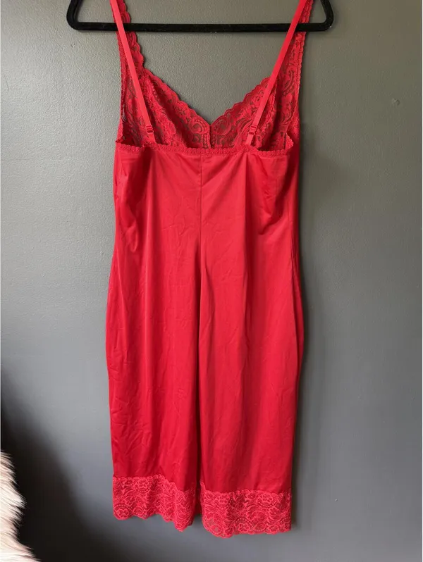 Red Lace Trim Slip Dress - Image 2