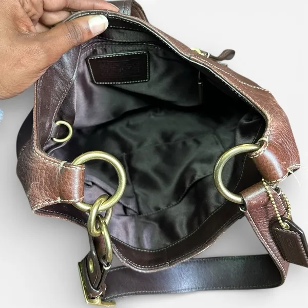 Coach Hamptons Clip Leather Hobo Bag Brown Pebbled Brass Y2K Shoulder Bag 10210 - Image 6