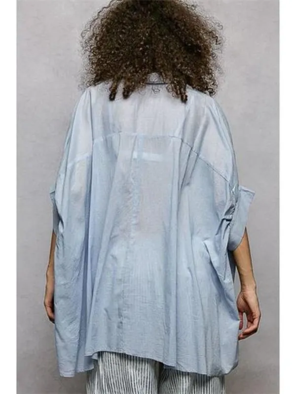 POL Button Down Embroidered‎ Floral High-Low Hem Shirt - Image 4