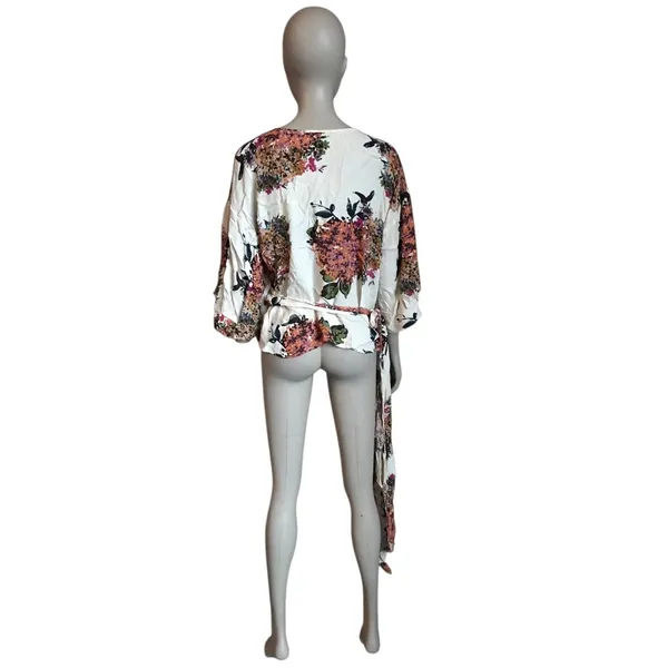 Pink Clover Tan, Pink and Orange Wrap Blouse - Image 4