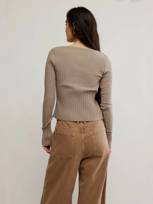 Free People Tilly. Long Sleeve Cardi in a taupe - Image 2