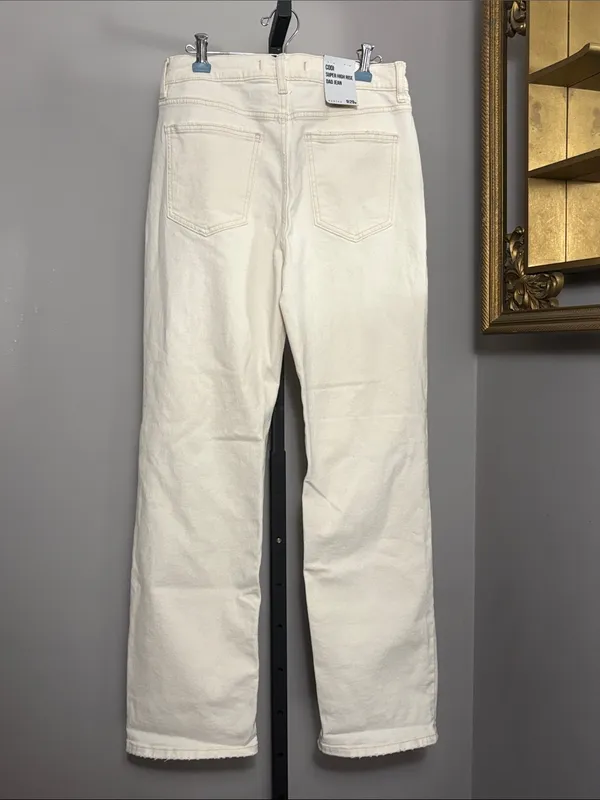 NEW Eunina Size 9 29 Codi Super High Rise Cream Distressed Jeans - Image 3