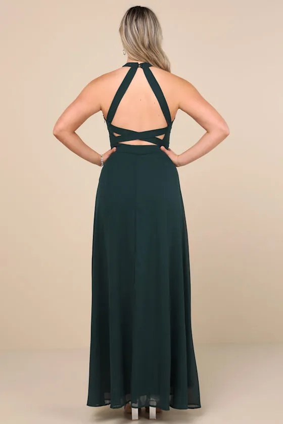 New Lulus Confidently Emerald Backless Halter Maxi Dress Size Small MSRP $99 - Image 7