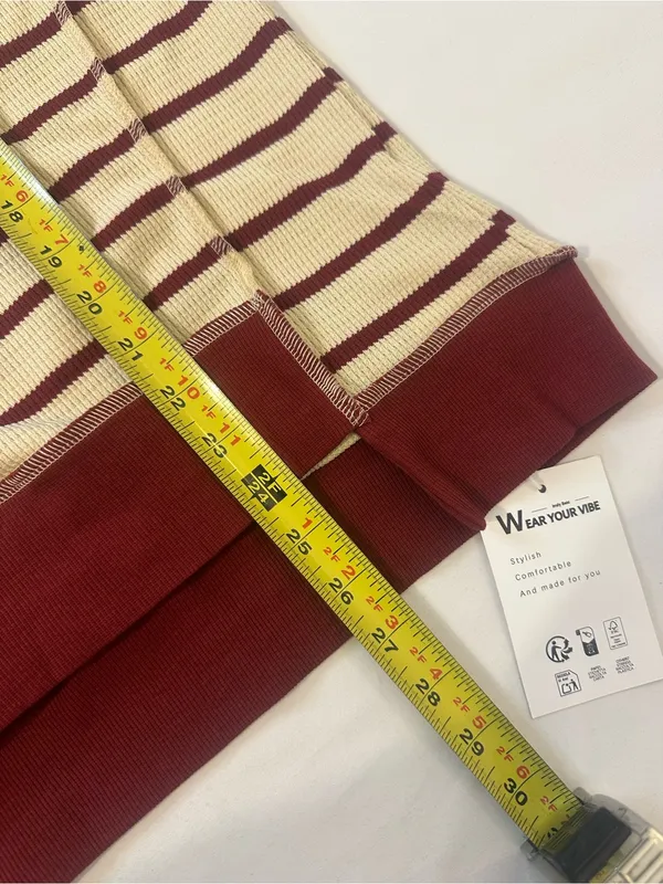 Striped Henley Pullover Sweatshirt in Ivory & Burgundy - Women - Image 5
