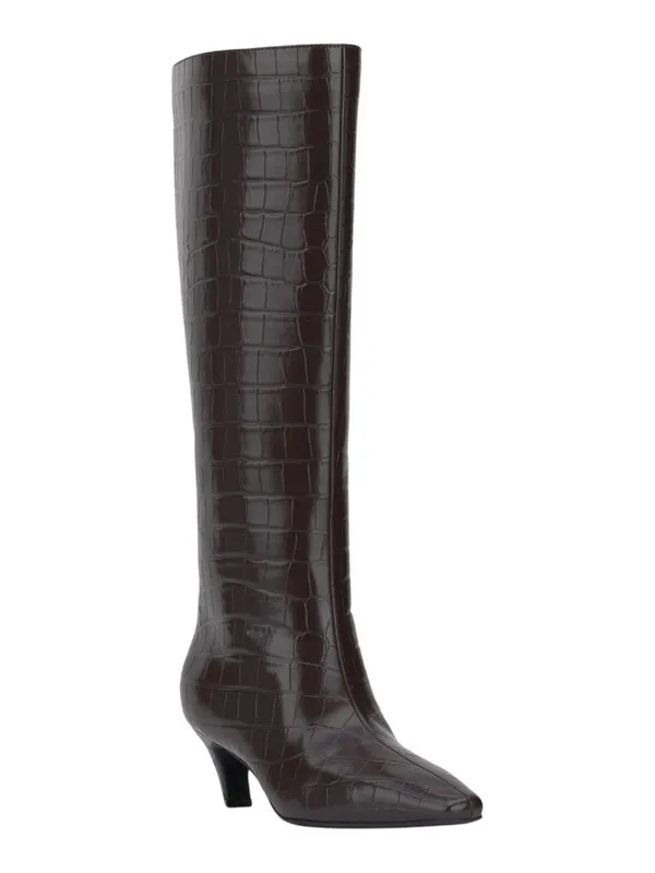 NWT INC International Concepts Knee High Boots Kitten Heel Brown Croc 8M - Image 2