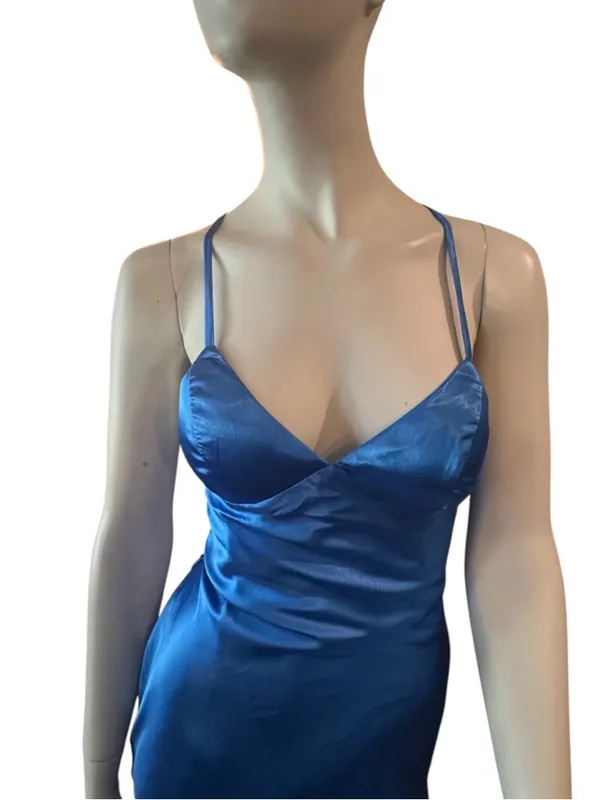 Monvelli Satin Maxi Slip Dress Blue Size 4 NWT - Image 2