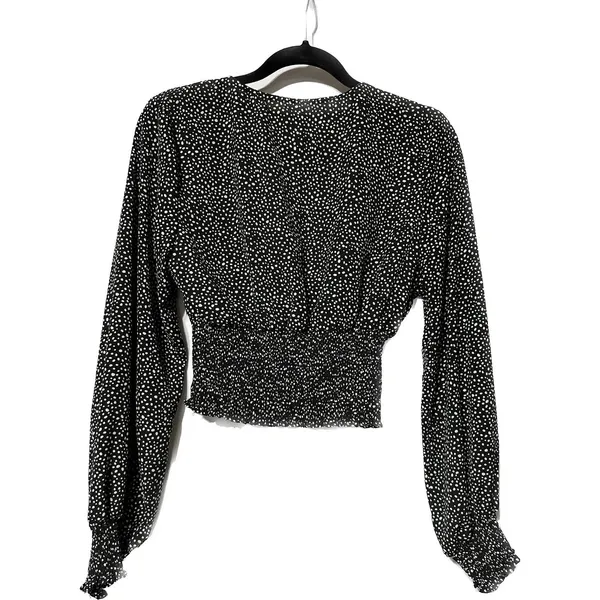 SHEIN black white polka dot smoked waist shirt‎ size L - Image 2